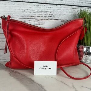 Coach Bleecker #29461 Vibrant Red Crossbody Shoulder Clutch Bag Ecru Leather